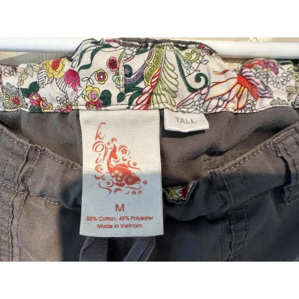 Koi Floral Print Medical Scrubs Set - Top- L & Pants- Medium Tall - Picture 3 of 9